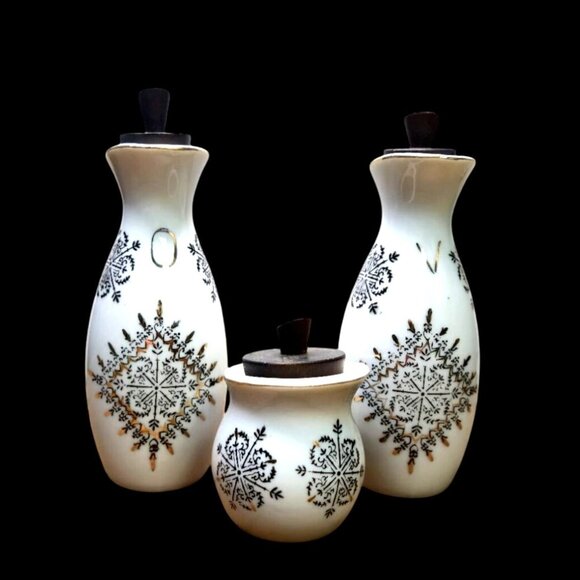 Vintage Atomic Cruet Set Oil Vinegar toothpick Jar Mcm - Picture 2 of 11